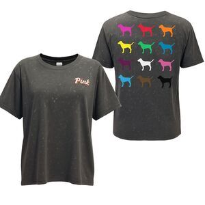 Victoria’s Secret PINK Rainbow Dog Graphic Tee Shirt Charcoal Gray